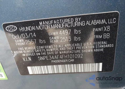 2015 Hyundai Sonata Sport из США, поврежденный, VIN 5NPE34AF4FH101092